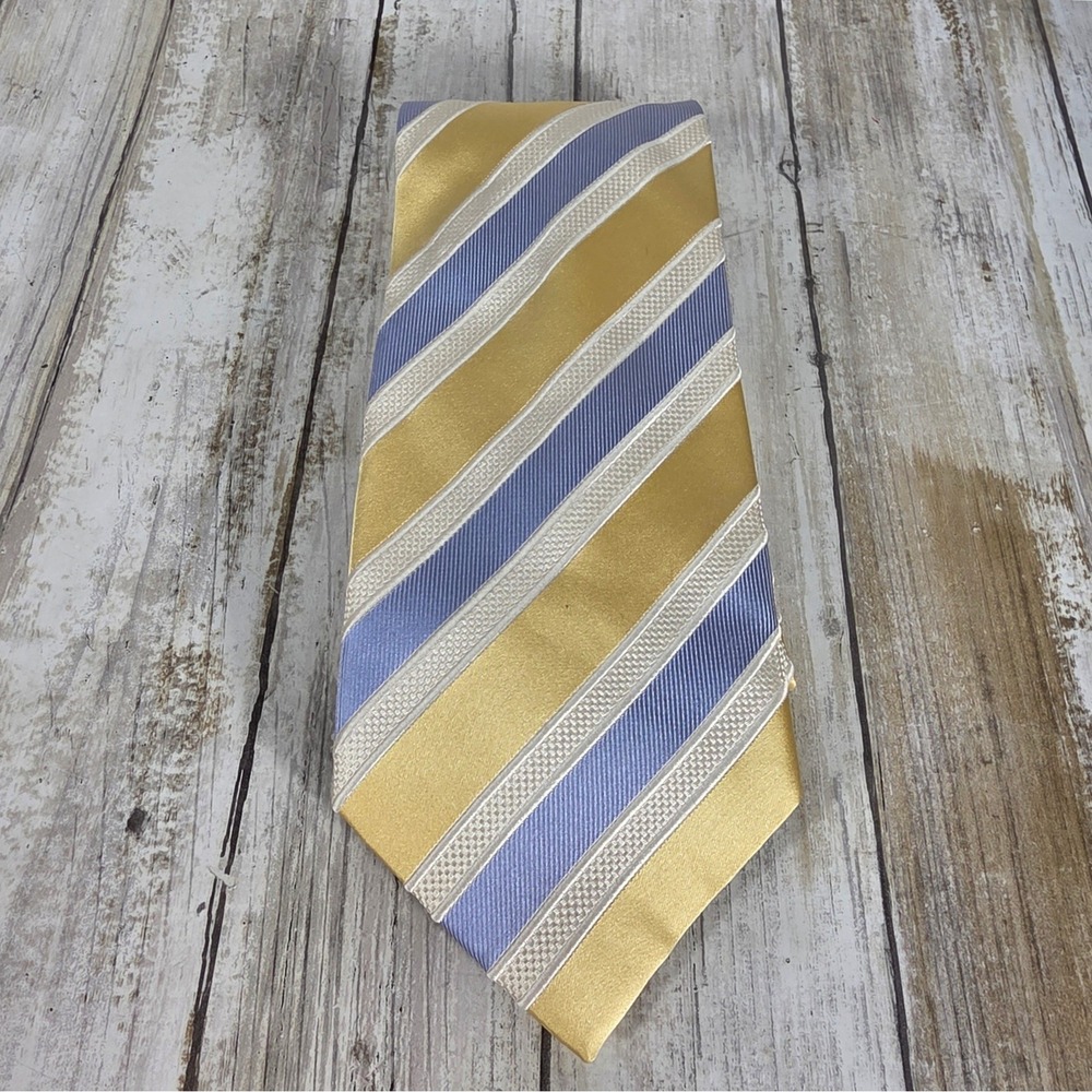 Donald J Trump Signature Collection Silk Necktie Gold Lavender Blue Striped Tie